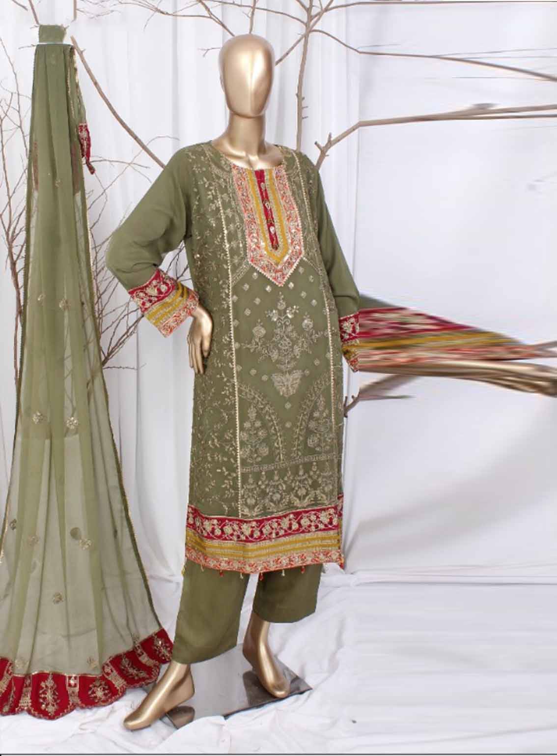 Romosh Embroidered Chiffon 3 Piece Stitched Suit RNPC25FE D-198-GRN Romosh Embroidered Chiffon 3 Piece Stitched Suit RNPC25FE D-198-GRN