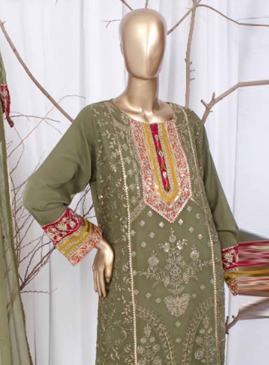 Romosh Embroidered Chiffon 3 Piece Stitched Suit RNPC25FE D-198-GRN Romosh Embroidered Chiffon 3 Piece Stitched Suit RNPC25FE D-198-GRN