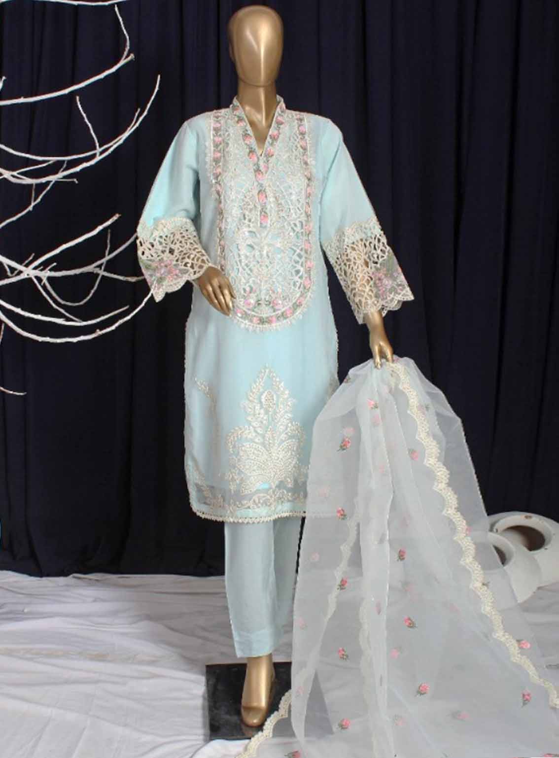 Romosh Embroidered Organza 3 Piece Stitched Suit RNPC25FE D-220-LBLU Romosh Embroidered Organza 3 Piece Stitched Suit RNPC25FE D-220-LBLU
