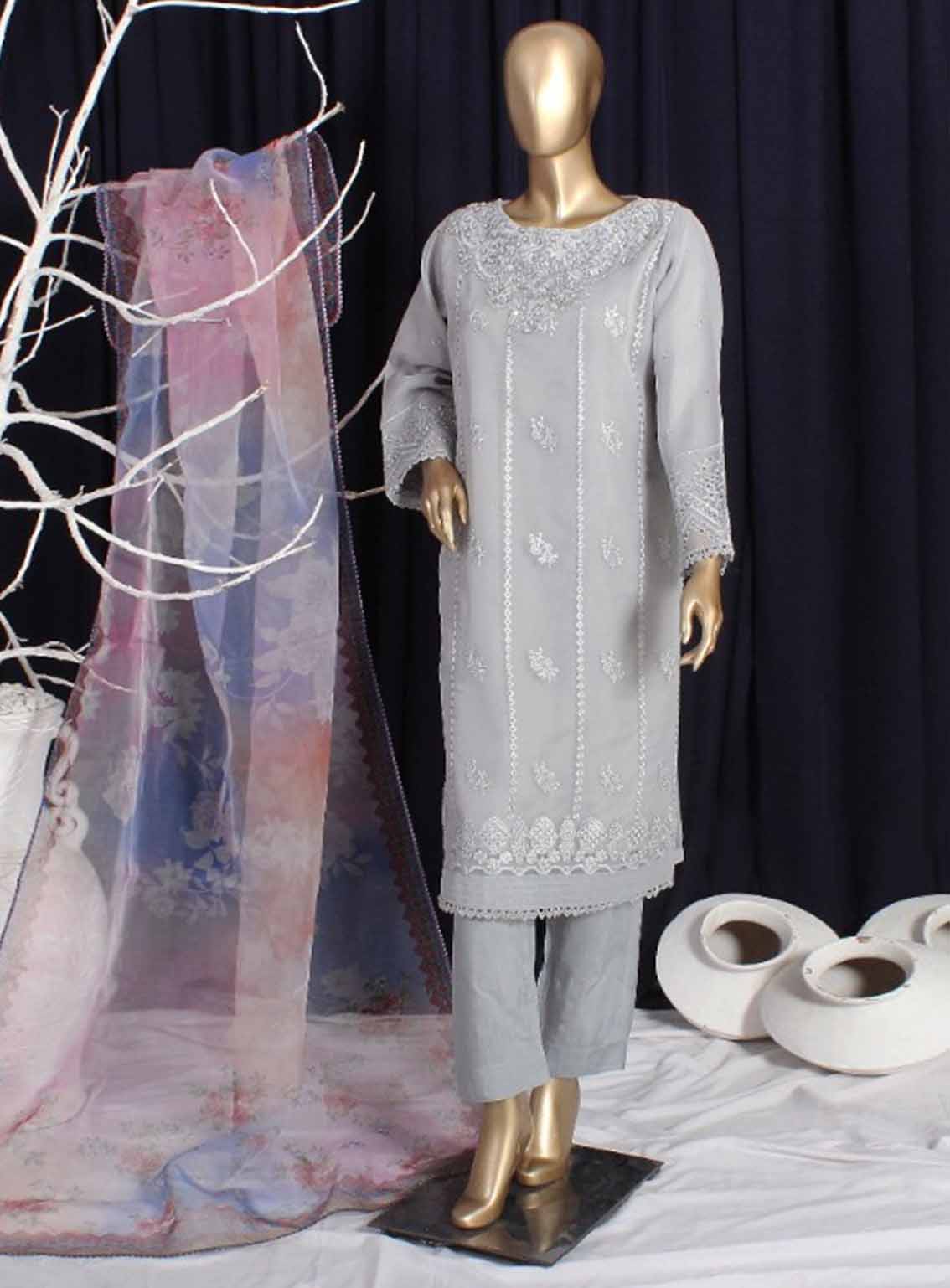 Romosh Embroidered Organza 3 Piece Stitched Suit RNPC25FE D-221-GRY Romosh Embroidered Organza 3 Piece Stitched Suit RNPC25FE D-221-GRY
