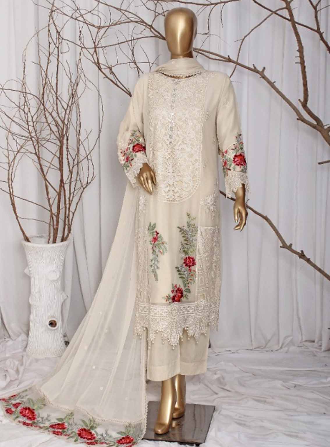 Romosh Embroidered Organza 3 Piece Stitched Suit RNPC25FE D-223-WHT Romosh Embroidered Organza 3 Piece Stitched Suit RNPC25FE D-223-WHT