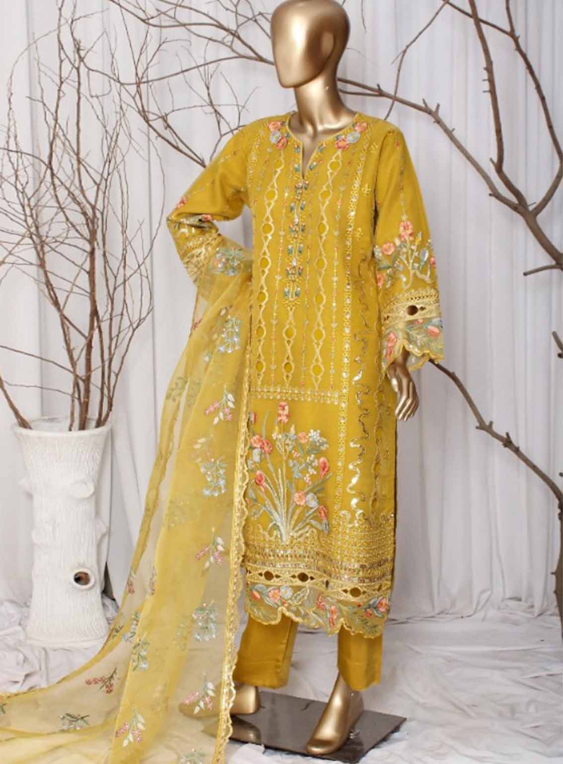 Romosh Embroidered Organza 3 Piece Stitched Suit RNPC25FE D-224-YLW Romosh Embroidered Organza 3 Piece Stitched Suit RNPC25FE D-224-YLW
