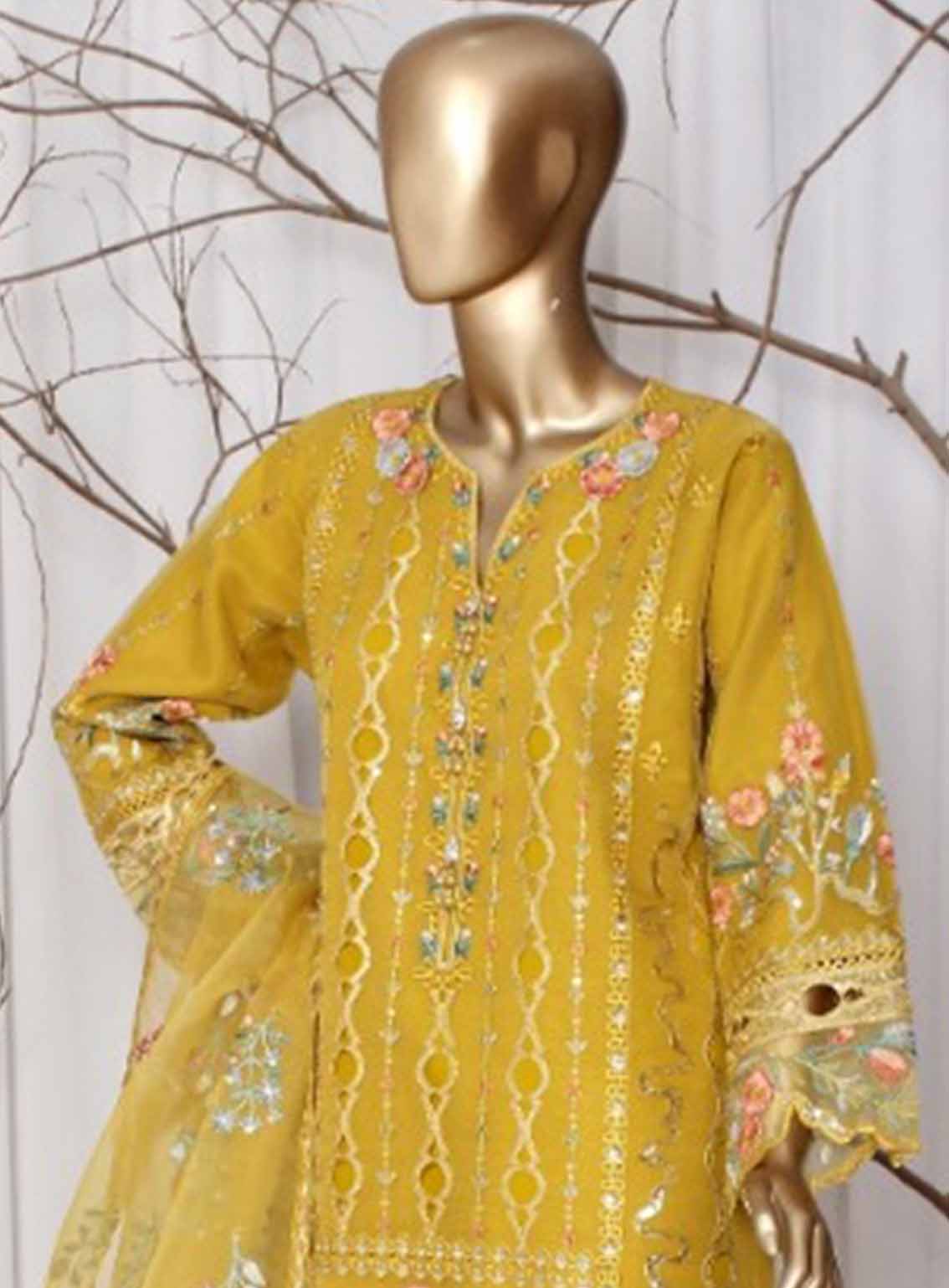 Romosh Embroidered Organza 3 Piece Stitched Suit RNPC25FE D-224-YLW Romosh Embroidered Organza 3 Piece Stitched Suit RNPC25FE D-224-YLW