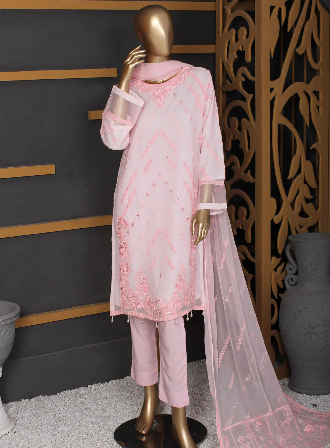 Romosh Fancy Embroidered Chiffon 3 Piece Stitched Suit - RNPC24FE RO-140 PINK PARADISE Romosh Fancy Embroidered Chiffon 3 Piece Stitched Suit - RNPC24FE RO-140 PINK PARADISE