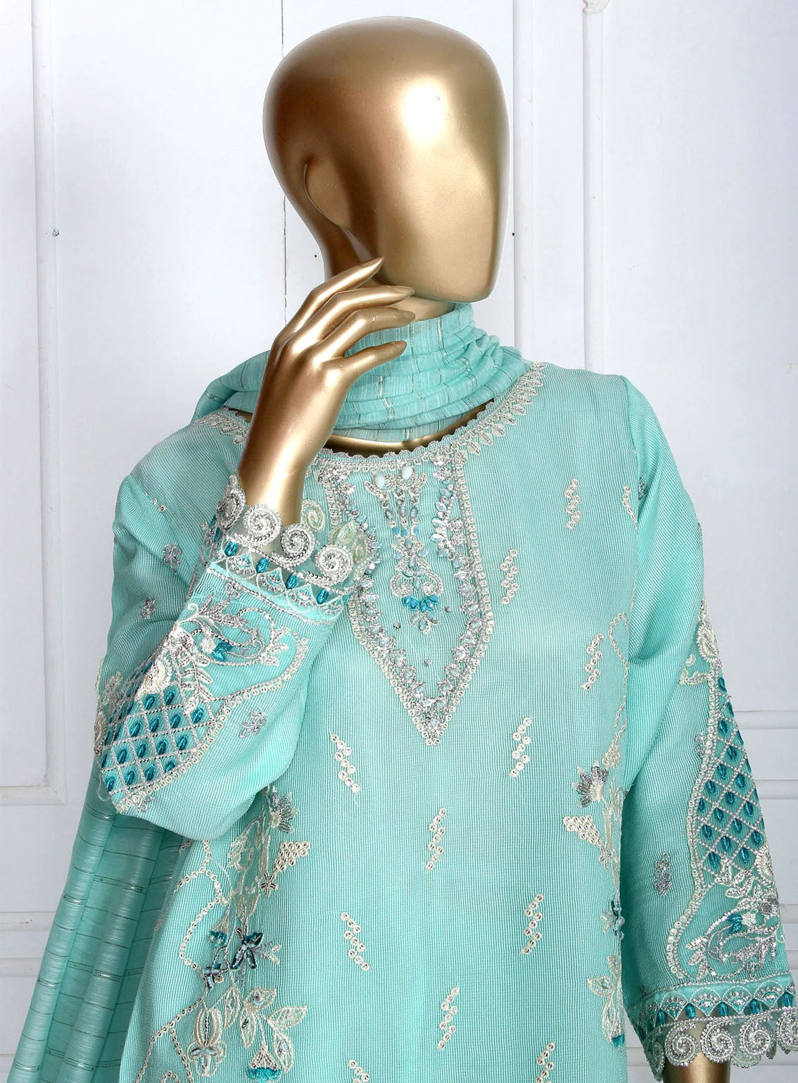 Romosh Fancy Embroidered Khaddi Net 3 Piece Stitched Suit - RNPC24FE RO-130 RADIANT RUFFLES-1 Romosh Fancy Embroidered Khaddi Net 3 Piece Stitched Suit - RNPC24FE RO-130 RADIANT RUFFLES-1