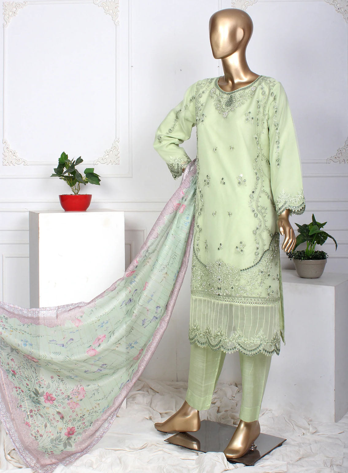 Romosh Fancy Embroidered Organza 3 Piece Stitched Suit - RNPC24FE RO-71 PISTACHIO PERFECTION Romosh Fancy Embroidered Organza 3 Piece Stitched Suit - RNPC24FE RO-71 PISTACHIO PERFECTION
