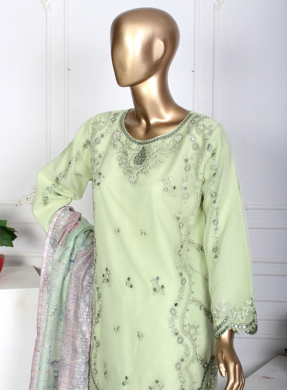 Romosh Fancy Embroidered Organza 3 Piece Stitched Suit - RNPC24FE RO-71 PISTACHIO PERFECTION Romosh Fancy Embroidered Organza 3 Piece Stitched Suit - RNPC24FE RO-71 PISTACHIO PERFECTION