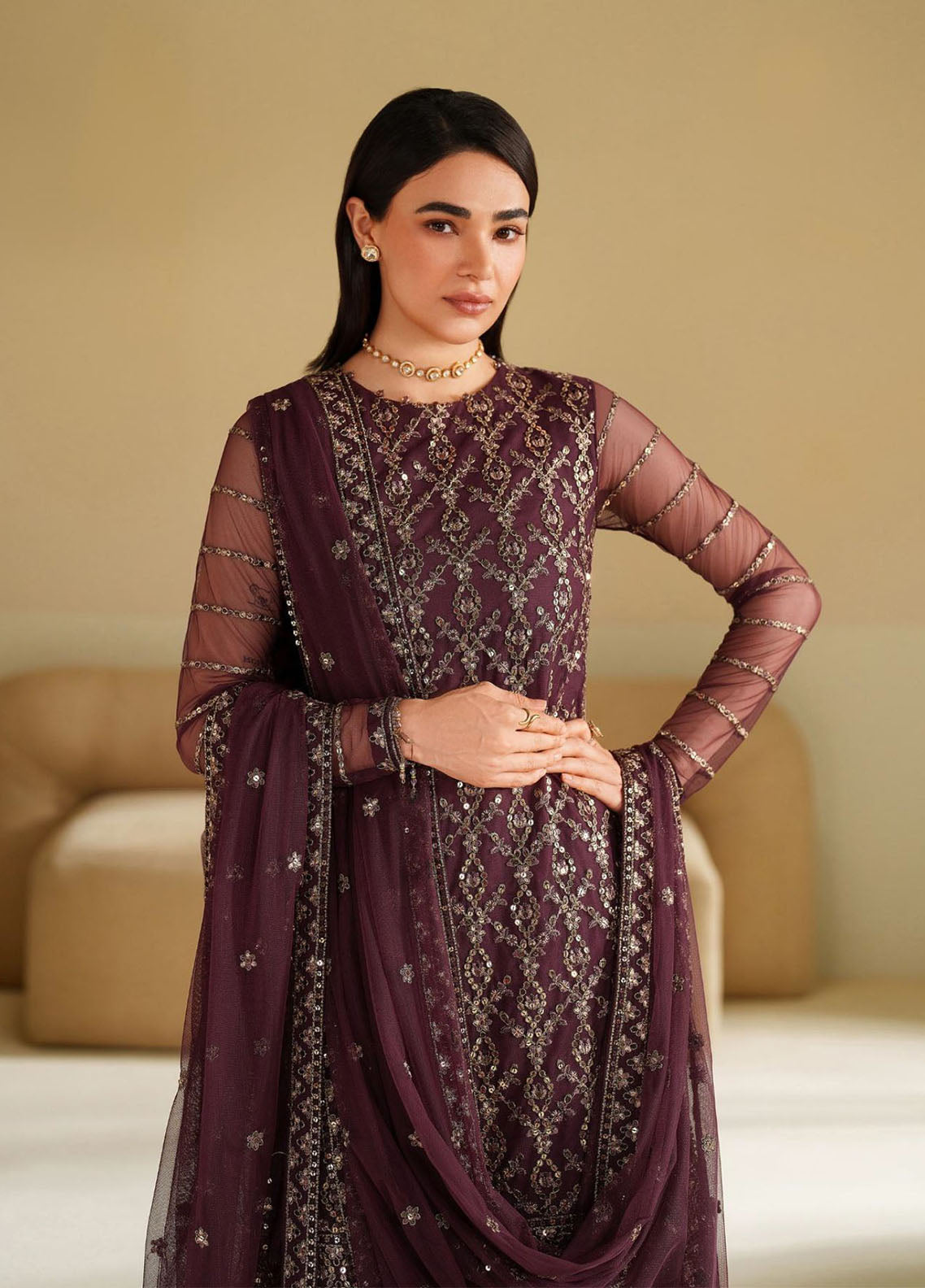 Roohi By Zarif Formal Embroidered Net 3 Piece Unstitched Suit ZF25RF D-RFE-01 SANEH Roohi By Zarif Formal Embroidered Net 3 Piece Unstitched Suit ZF25RF D-RFE-01 SANEH