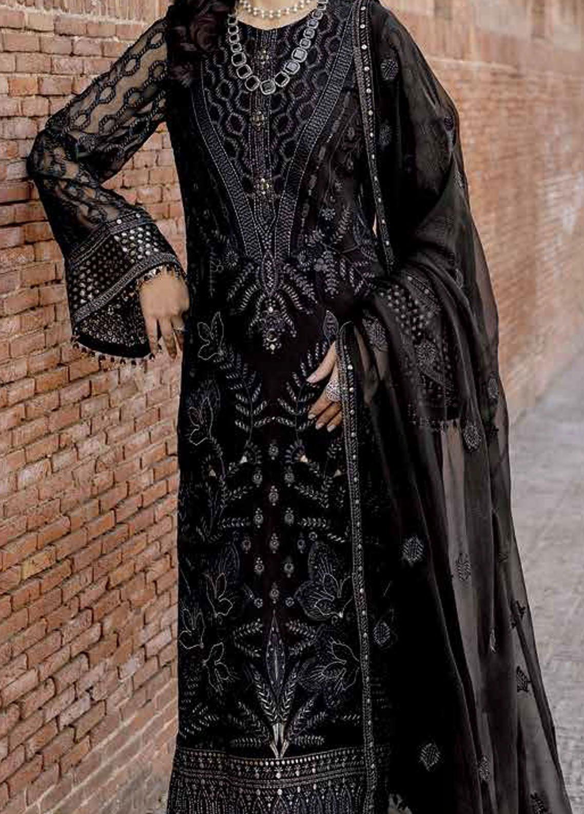Safeera By Flossie Embroidered Chiffon 3 Piece Unstitched Suit FL24SF S-1302 DARK VEIL Safeera By Flossie Embroidered Chiffon 3 Piece Unstitched Suit FL24SF S-1302 DARK VEIL