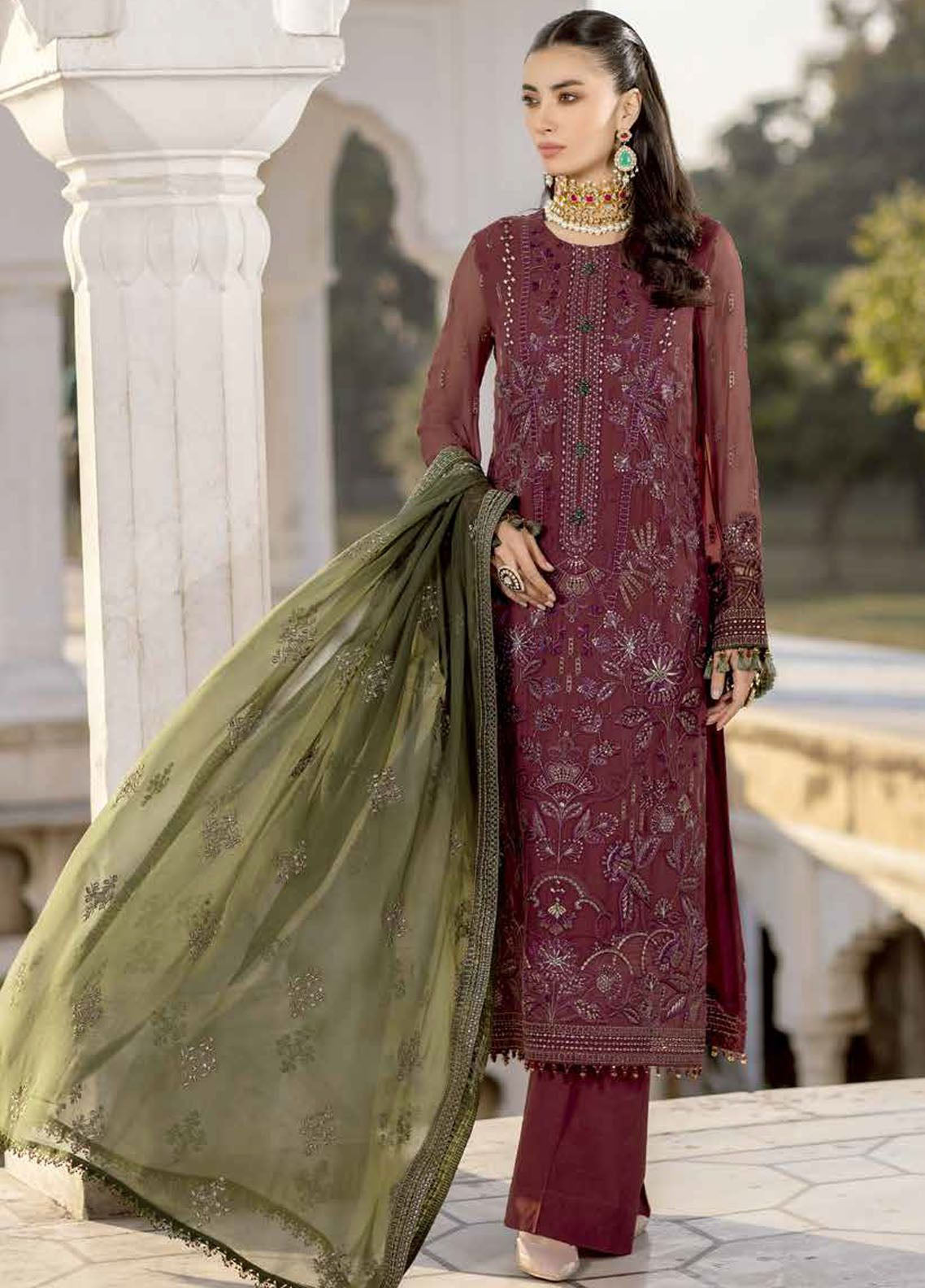Safeera By Flossie Embroidered Chiffon 3 Piece Unstitched Suit FL24SF S-1305 CHERRYADE Safeera By Flossie Embroidered Chiffon 3 Piece Unstitched Suit FL24SF S-1305 CHERRYADE