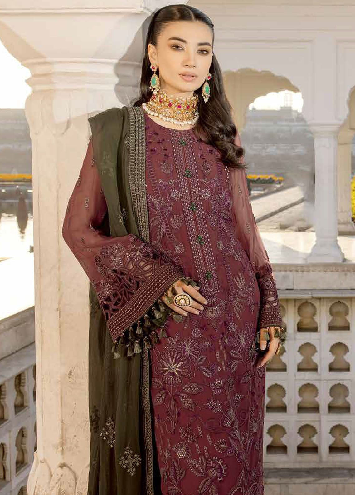 Safeera By Flossie Embroidered Chiffon 3 Piece Unstitched Suit FL24SF S-1305 CHERRYADE Safeera By Flossie Embroidered Chiffon 3 Piece Unstitched Suit FL24SF S-1305 CHERRYADE