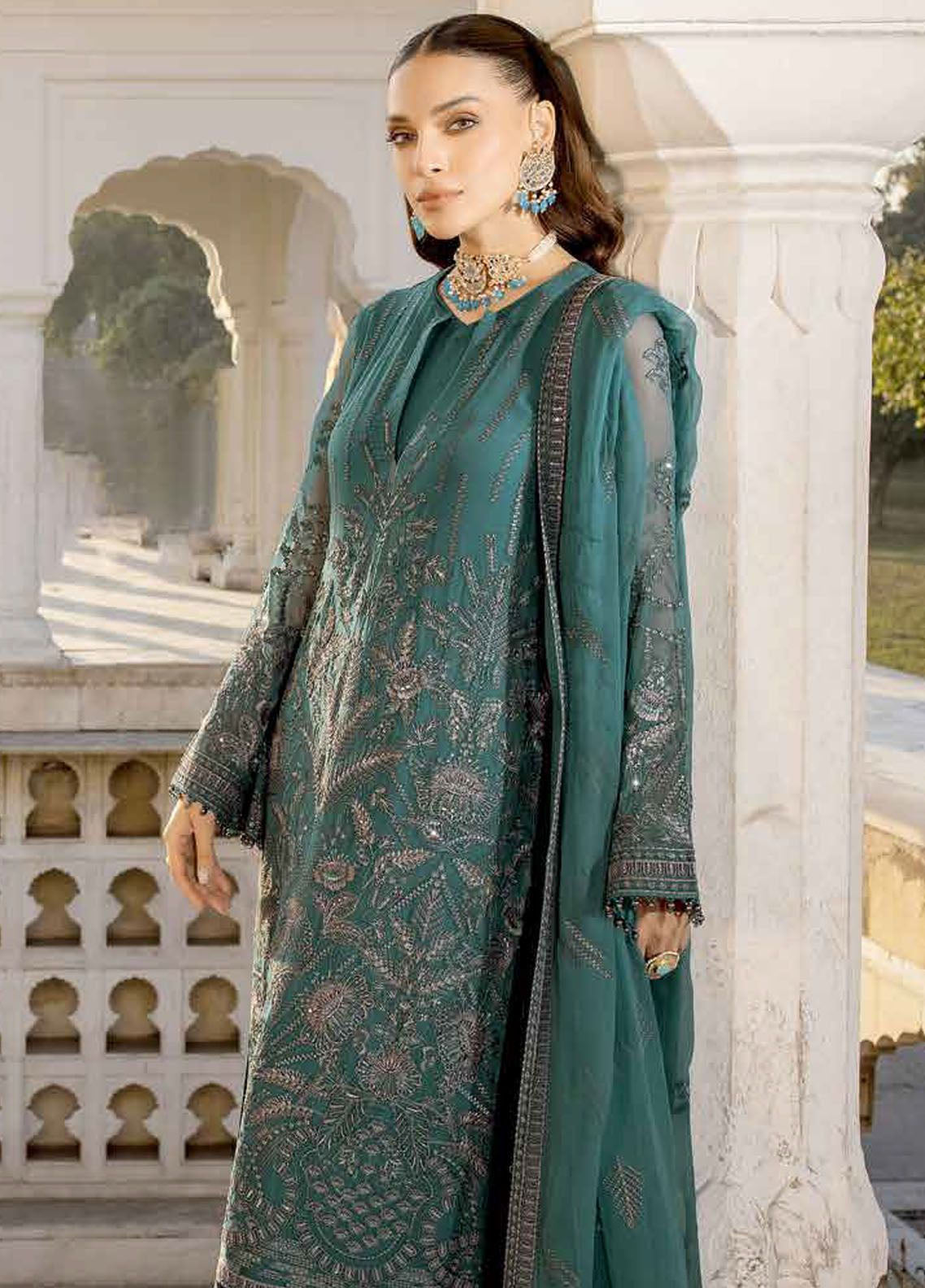 Safeera By Flossie Embroidered Chiffon 3 Piece Unstitched Suit FL24SF S-1306 COLD LIGHT Safeera By Flossie Embroidered Chiffon 3 Piece Unstitched Suit FL24SF S-1306 COLD LIGHT