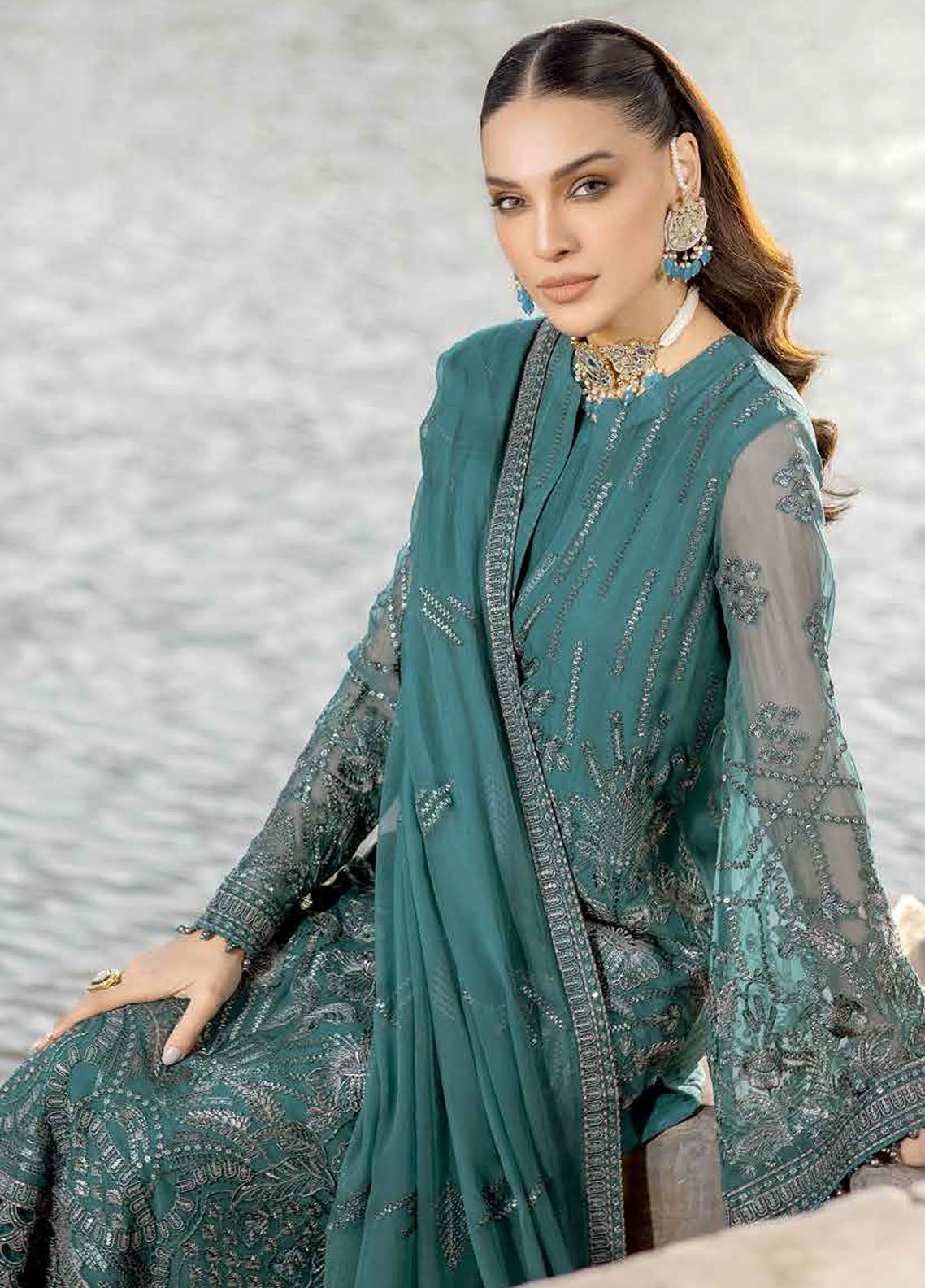 Safeera By Flossie Embroidered Chiffon 3 Piece Unstitched Suit FL24SF S-1306 COLD LIGHT Safeera By Flossie Embroidered Chiffon 3 Piece Unstitched Suit FL24SF S-1306 COLD LIGHT
