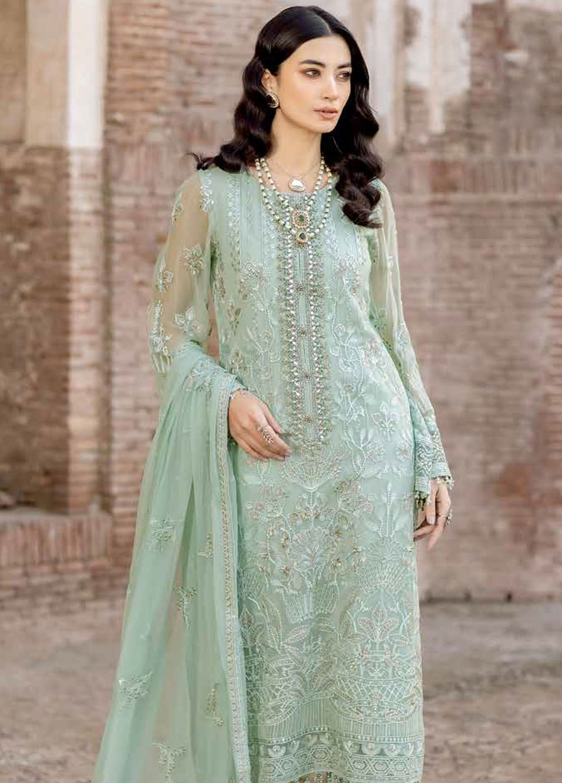 Safeera By Flossie Embroidered Chiffon 3 Piece Unstitched Suit FL24SF S-1309 SNOW PEA Safeera By Flossie Embroidered Chiffon 3 Piece Unstitched Suit FL24SF S-1309 SNOW PEA