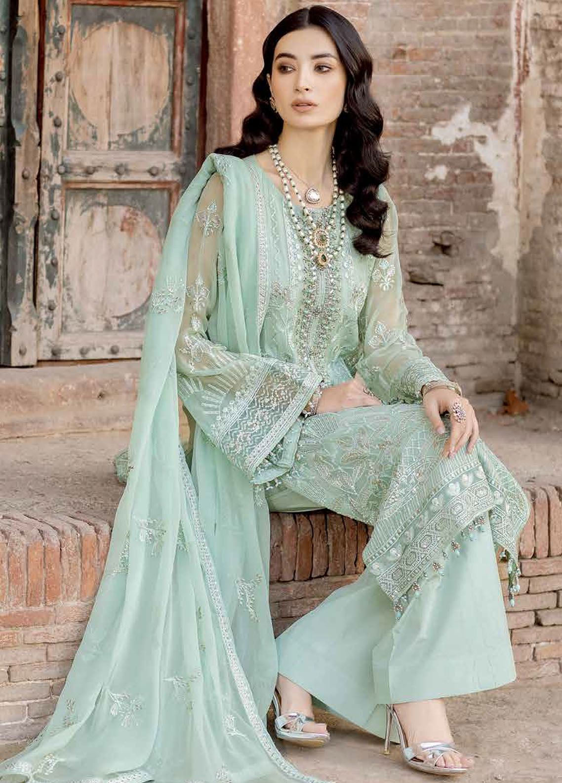 Safeera By Flossie Embroidered Chiffon 3 Piece Unstitched Suit FL24SF S-1309 SNOW PEA Safeera By Flossie Embroidered Chiffon 3 Piece Unstitched Suit FL24SF S-1309 SNOW PEA