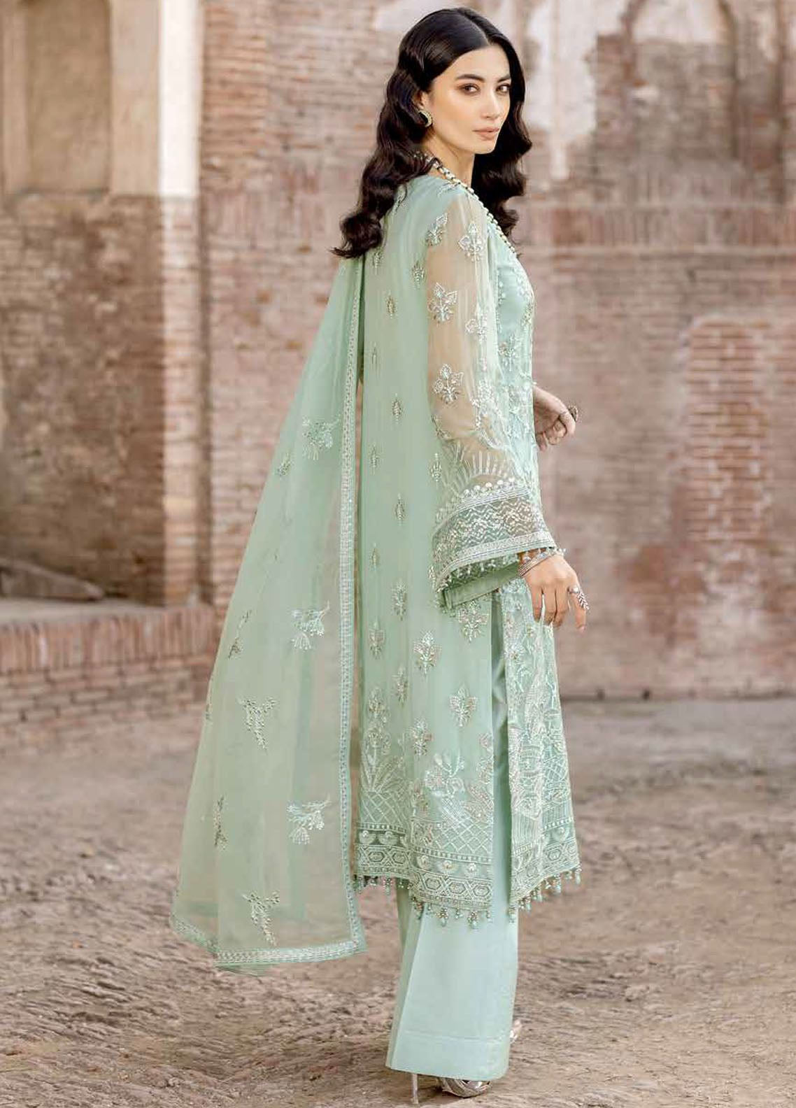 Safeera By Flossie Embroidered Chiffon 3 Piece Unstitched Suit FL24SF S-1309 SNOW PEA Safeera By Flossie Embroidered Chiffon 3 Piece Unstitched Suit FL24SF S-1309 SNOW PEA