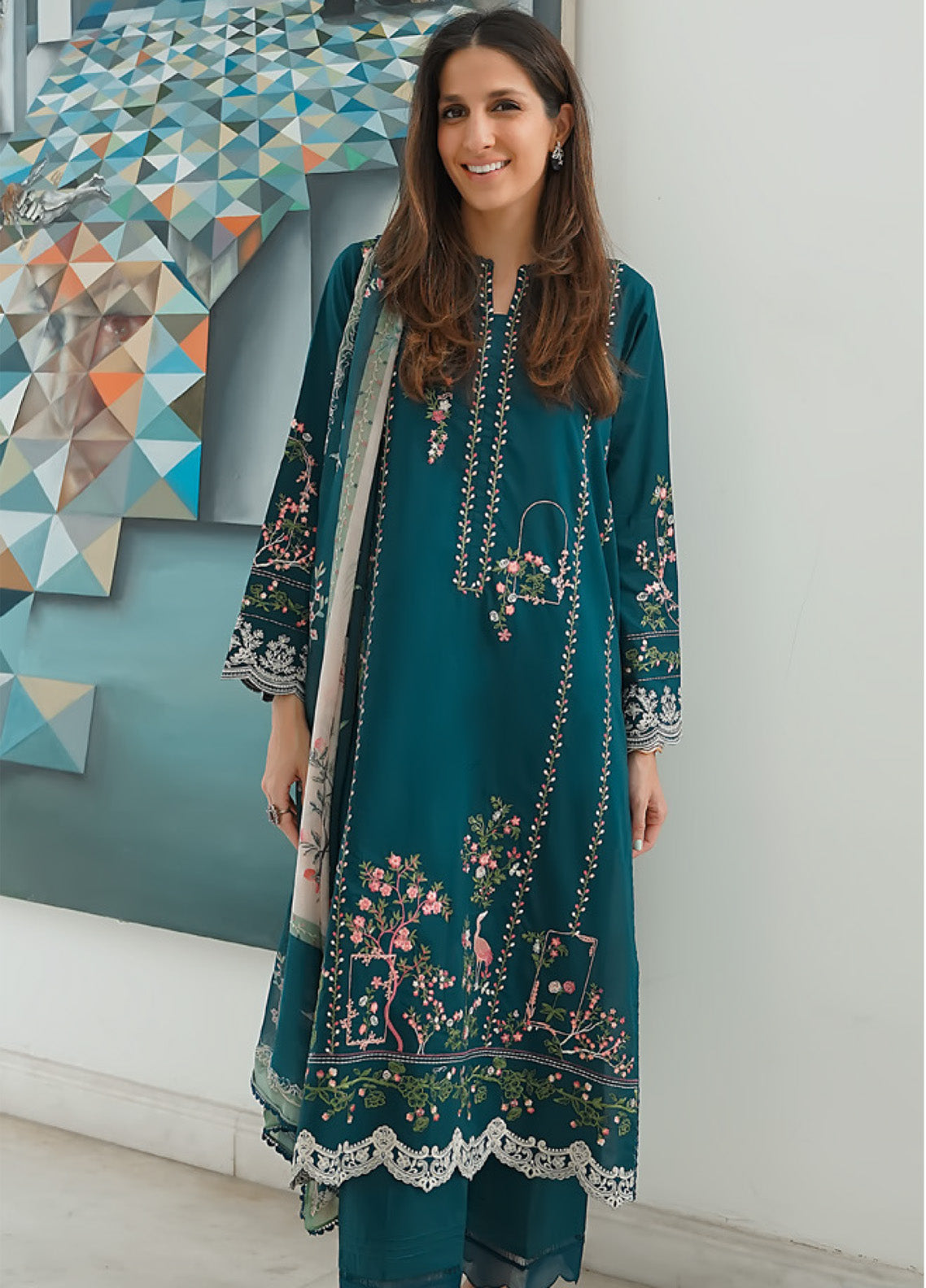 Sahar Embroidered Lawn 3 Piece Unstitched Suit S25FEV2 D-02 TEAL GARDENIA Sahar Embroidered Lawn 3 Piece Unstitched Suit S25FEV2 D-02 TEAL GARDENIA