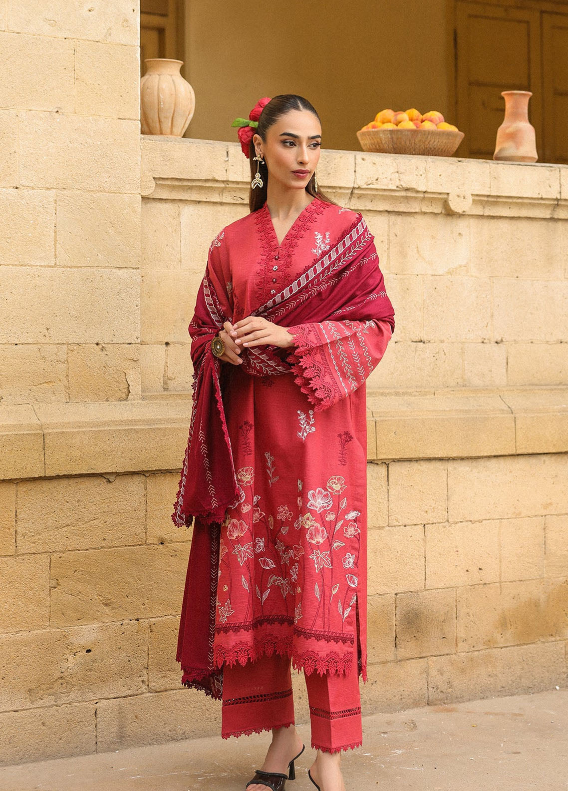 Sahar Winter Embroidered Khaddar 3 Piece Unstitched Suit S25W3PC D-07 VERMILION GLOW Sahar Winter Embroidered Khaddar 3 Piece Unstitched Suit S25W3PC D-07 VERMILION GLOW