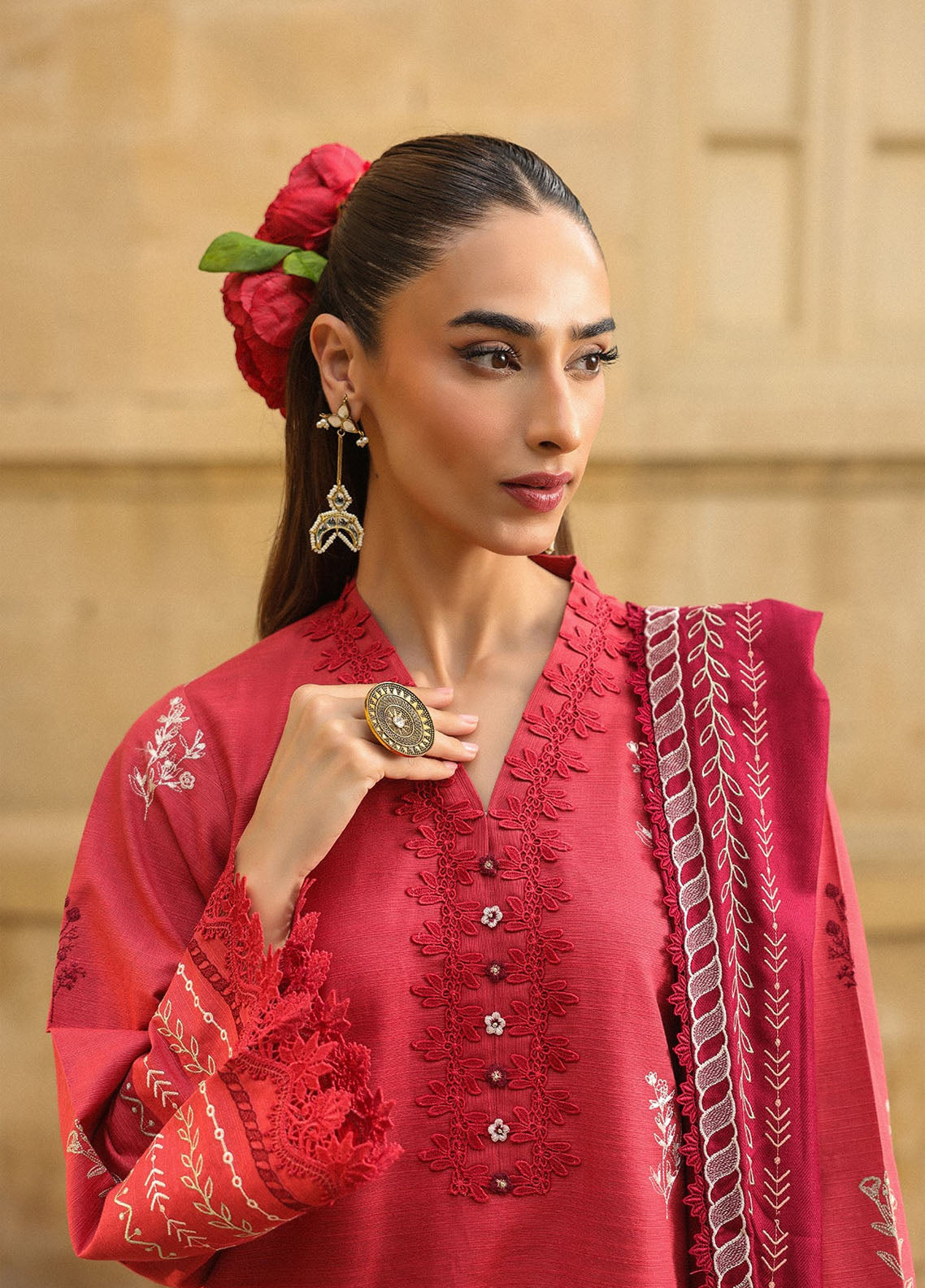 Sahar Winter Embroidered Khaddar 3 Piece Unstitched Suit S25W3PC D-07 VERMILION GLOW Sahar Winter Embroidered Khaddar 3 Piece Unstitched Suit S25W3PC D-07 VERMILION GLOW