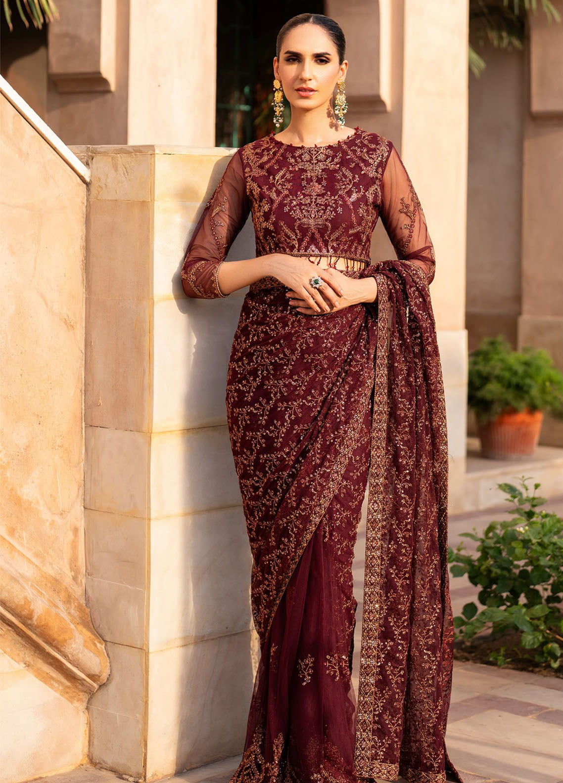 Sahiba By Zarif Formals Embroidered Net 3 Piece Unstitched Suit ZF25SFE D-SBA-01 ELIF Sahiba By Zarif Formals Embroidered Net 3 Piece Unstitched Suit ZF25SFE D-SBA-01 ELIF