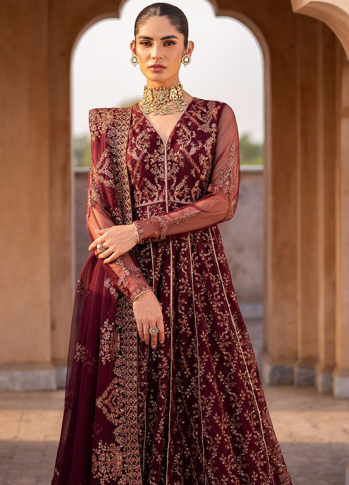 Sahiba By Zarif Formals Embroidered Net 3 Piece Unstitched Suit ZF25SFE D-SBA-01 ELIF Sahiba By Zarif Formals Embroidered Net 3 Piece Unstitched Suit ZF25SFE D-SBA-01 ELIF