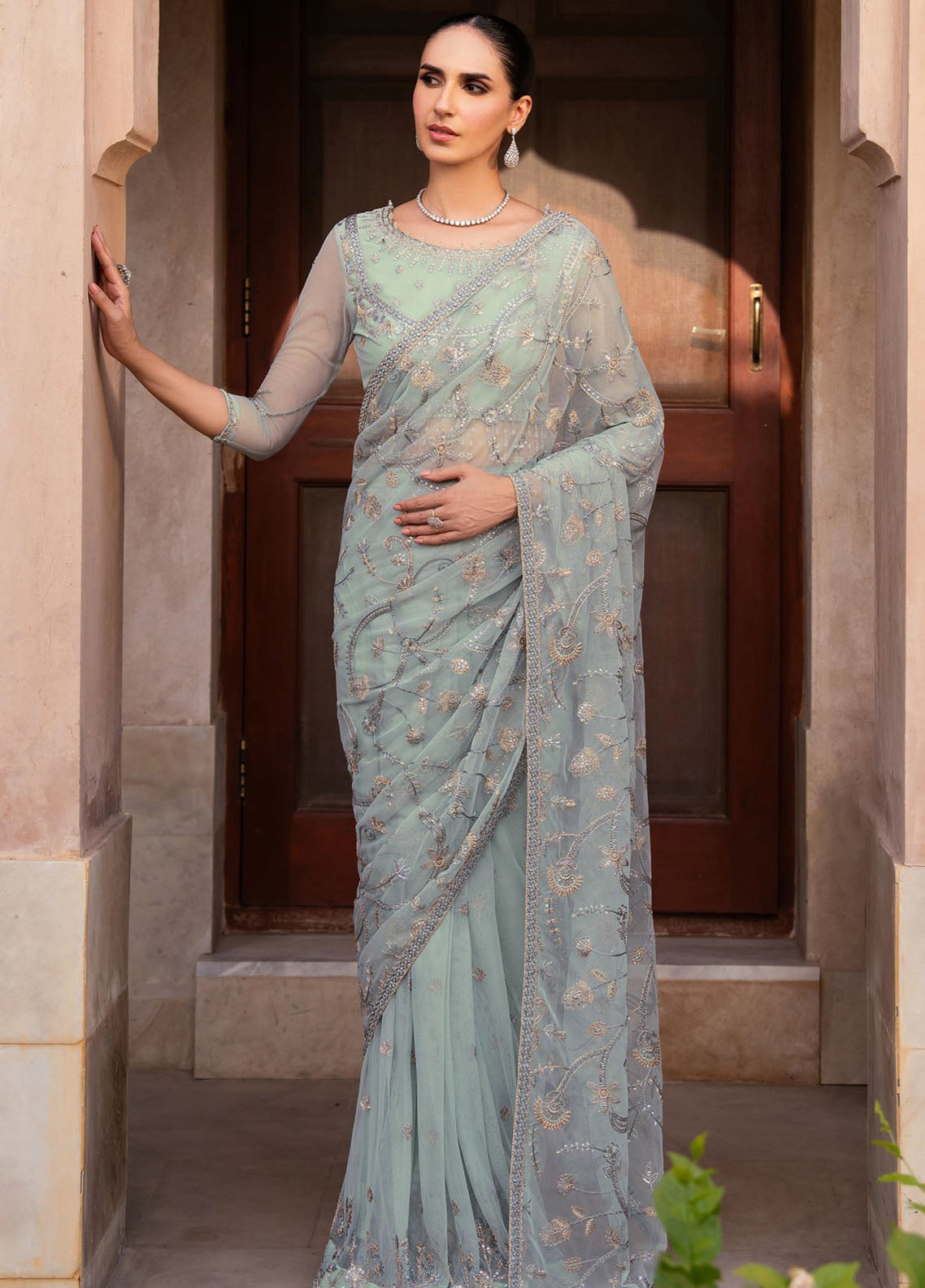 Sahiba By Zarif Formals Embroidered Net 3 Piece Unstitched Suit ZF25SFE D-SBA-06 INEESA Sahiba By Zarif Formals Embroidered Net 3 Piece Unstitched Suit ZF25SFE D-SBA-06 INEESA