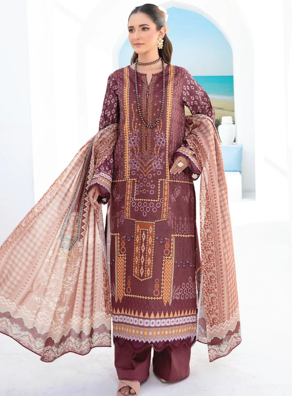 Saira Bano By Humdum Embroidered Lawn 3 Piece Unstitched Suit HD24S D-07 Saira Bano By Humdum Embroidered Lawn 3 Piece Unstitched Suit HD24S D-07