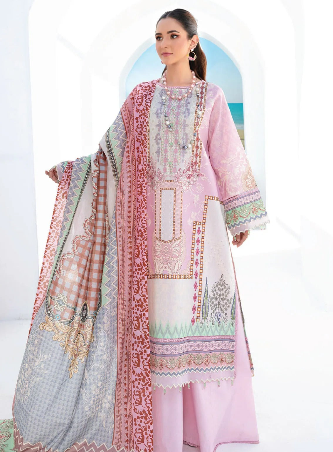 Saira Bano By Humdum Embroidered Lawn 3 Piece Unstitched Suit HD24S D-08 Saira Bano By Humdum Embroidered Lawn 3 Piece Unstitched Suit HD24S D-08