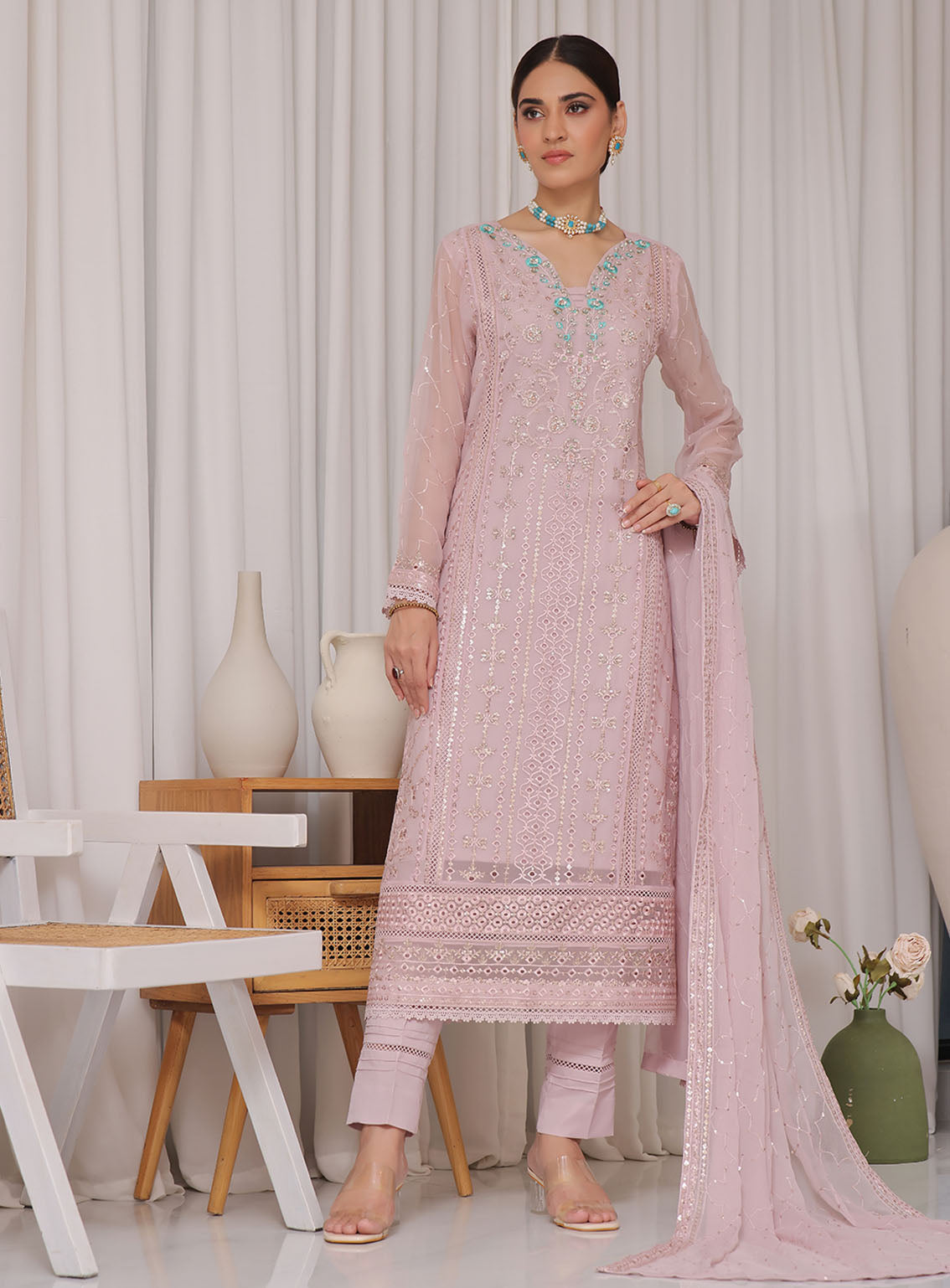 Sajni By Shamooz Embroidered Chiffon 3 Piece Unstitched Suit SZ24S SU-101 WIND ROSE Sajni By Shamooz Embroidered Chiffon 3 Piece Unstitched Suit SZ24S SU-101 WIND ROSE