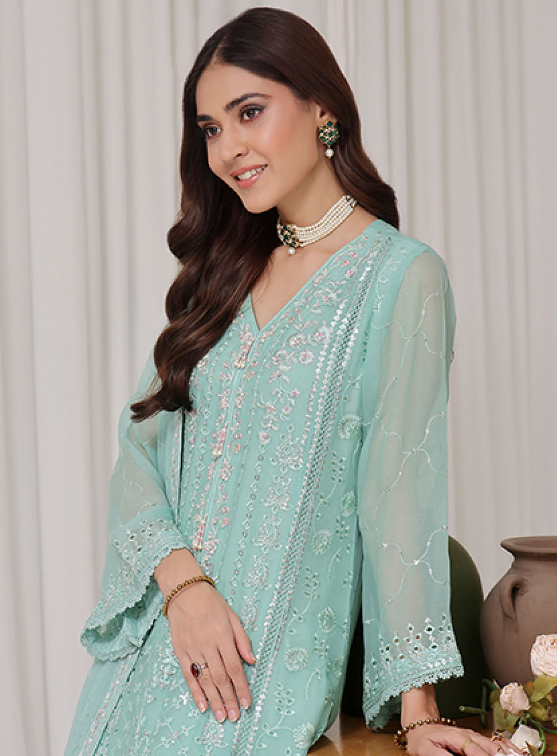 Sajni By Shamooz Embroidered Chiffon 3 Piece Unstitched Suit SZ24S SU-104 TROPICS Sajni By Shamooz Embroidered Chiffon 3 Piece Unstitched Suit SZ24S SU-104 TROPICS