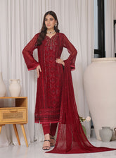 Sajni By Shamooz Embroidered Chiffon 3 Piece Unstitched Suit SZ24S SU-105 RUBY