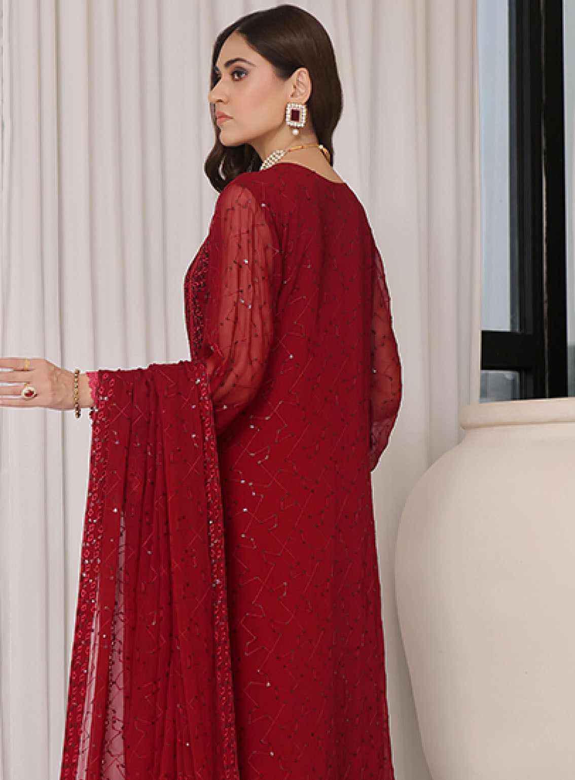 Sajni By Shamooz Embroidered Chiffon 3 Piece Unstitched Suit SZ24S SU-105 RUBY Sajni By Shamooz Embroidered Chiffon 3 Piece Unstitched Suit SZ24S SU-105 RUBY