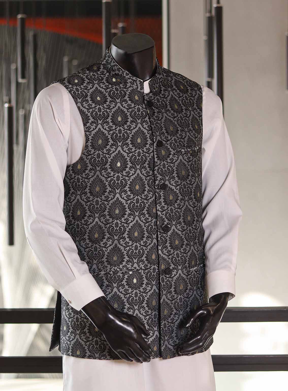 Sami Saeed Designer Cotton Stitched Waistcoat SS25DVC D-5345-DG Sami Saeed Designer Cotton Stitched Waistcoat SS25DVC D-5345-DG