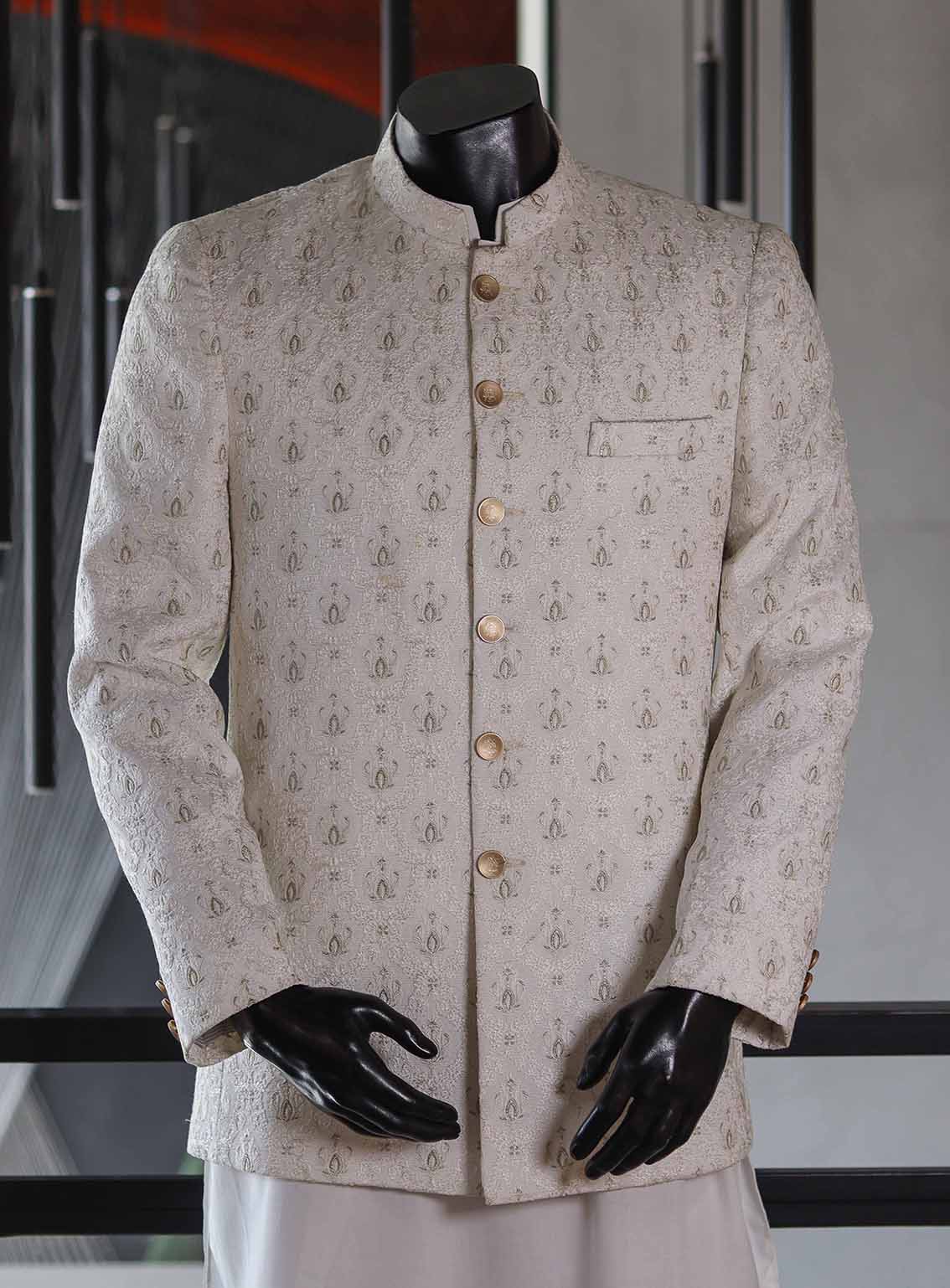 Sami Saeed Embroidered Raw Silk Prince Coat SS25PC D-1341-OW Sami Saeed Embroidered Raw Silk Prince Coat SS25PC D-1341-OW