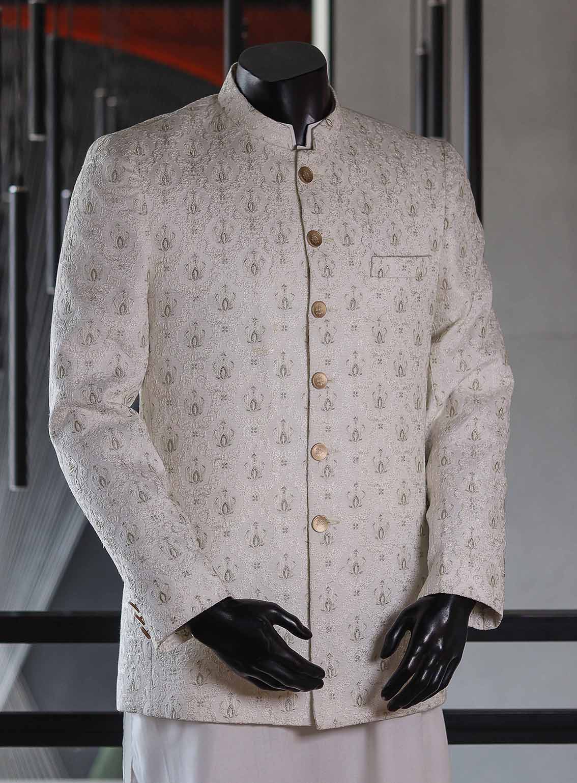 Sami Saeed Embroidered Raw Silk Prince Coat SS25PC D-1341-OW Sami Saeed Embroidered Raw Silk Prince Coat SS25PC D-1341-OW
