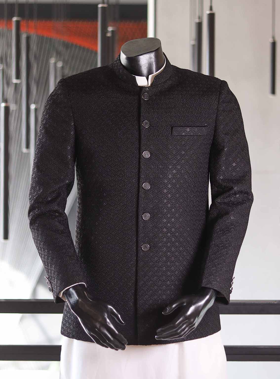 Sami Saeed Embroidered Raw Silk Prince Coat SS25PC D-34512-BK Sami Saeed Embroidered Raw Silk Prince Coat SS25PC D-34512-BK