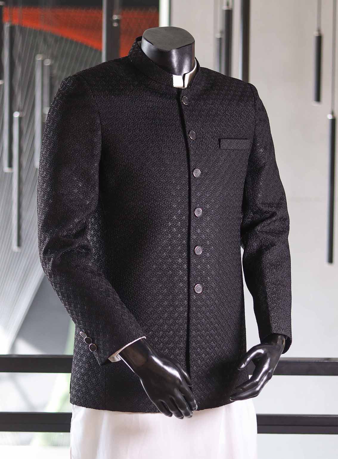 Sami Saeed Embroidered Raw Silk Prince Coat SS25PC D-34512-BK Sami Saeed Embroidered Raw Silk Prince Coat SS25PC D-34512-BK