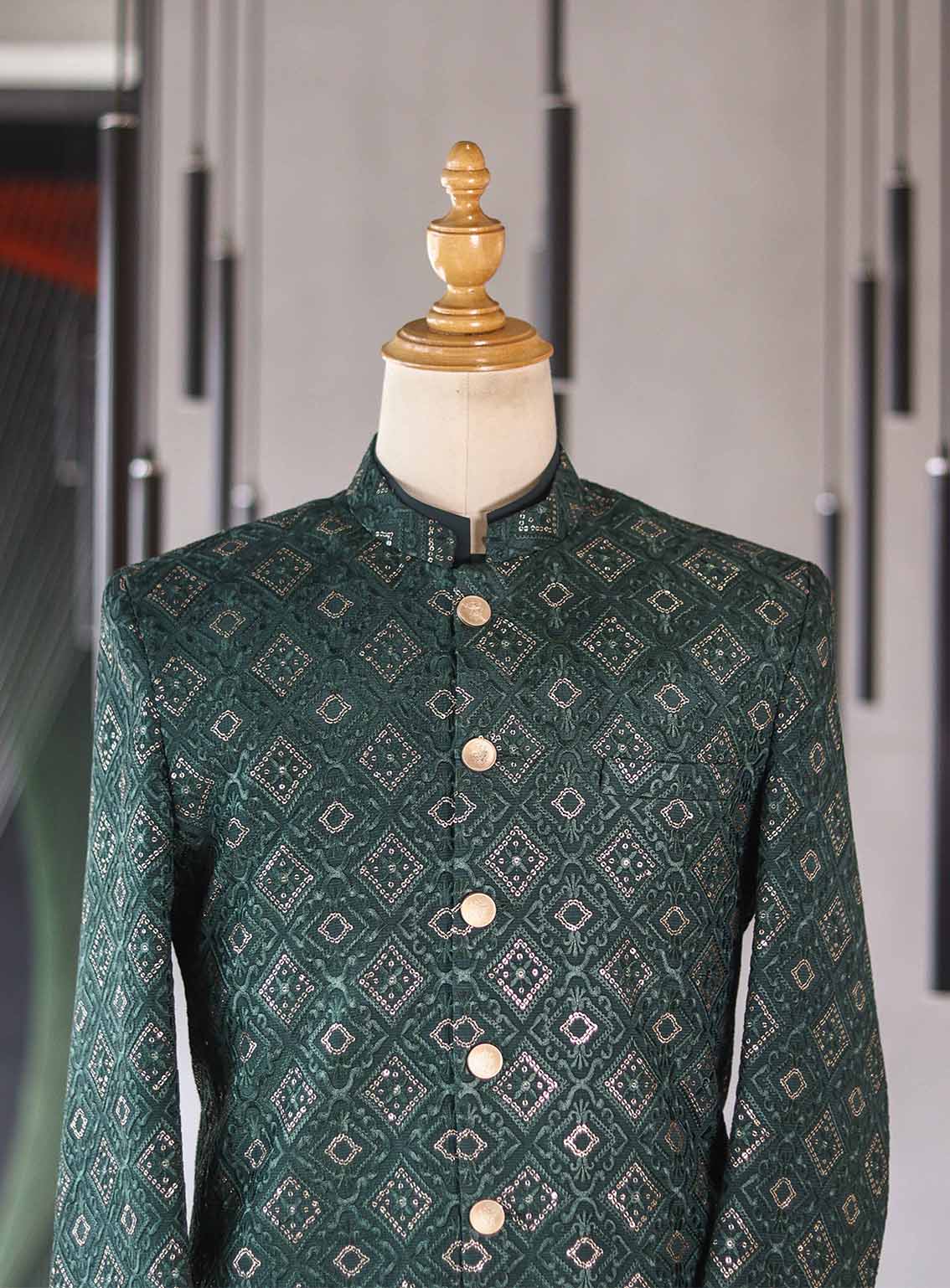 Sami Saeed Embroidered Raw Silk Prince Coat SS25PC D-56789-GR Sami Saeed Embroidered Raw Silk Prince Coat SS25PC D-56789-GR