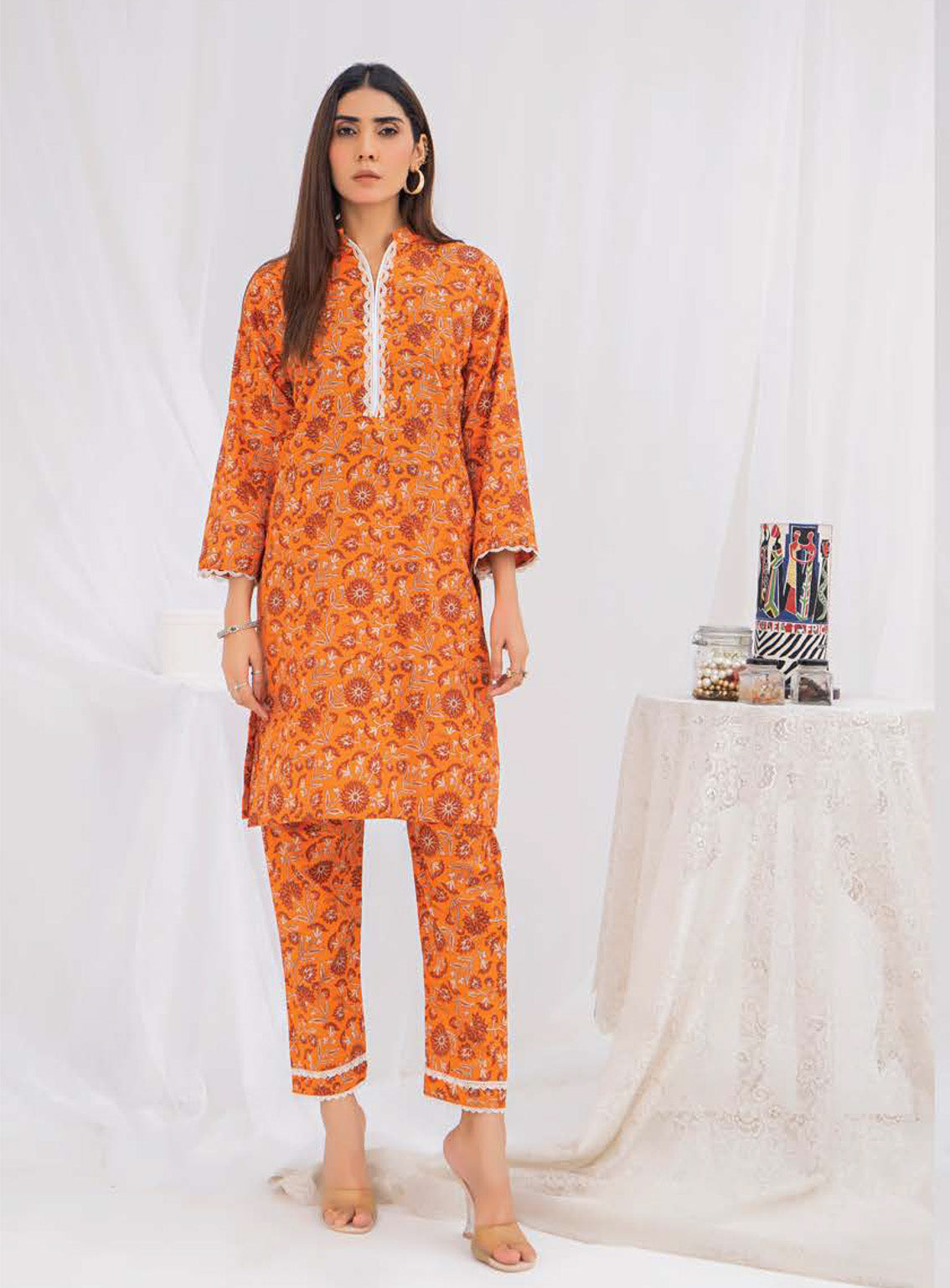 Sana & Samia By Lala Textile Digital Airjet Printed Cambric 2 Piece Unstitched Suit LT24S&S LS-091 TANGERINE Sana & Samia By Lala Textile Digital Airjet Printed Cambric 2 Piece Unstitched Suit LT24S&S LS-091 TANGERINE
