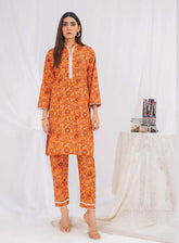 Sana & Samia By Lala Textile Digital Airjet Printed Cambric 2 Piece Unstitched Suit LT24S&S LS-091 TANGERINE