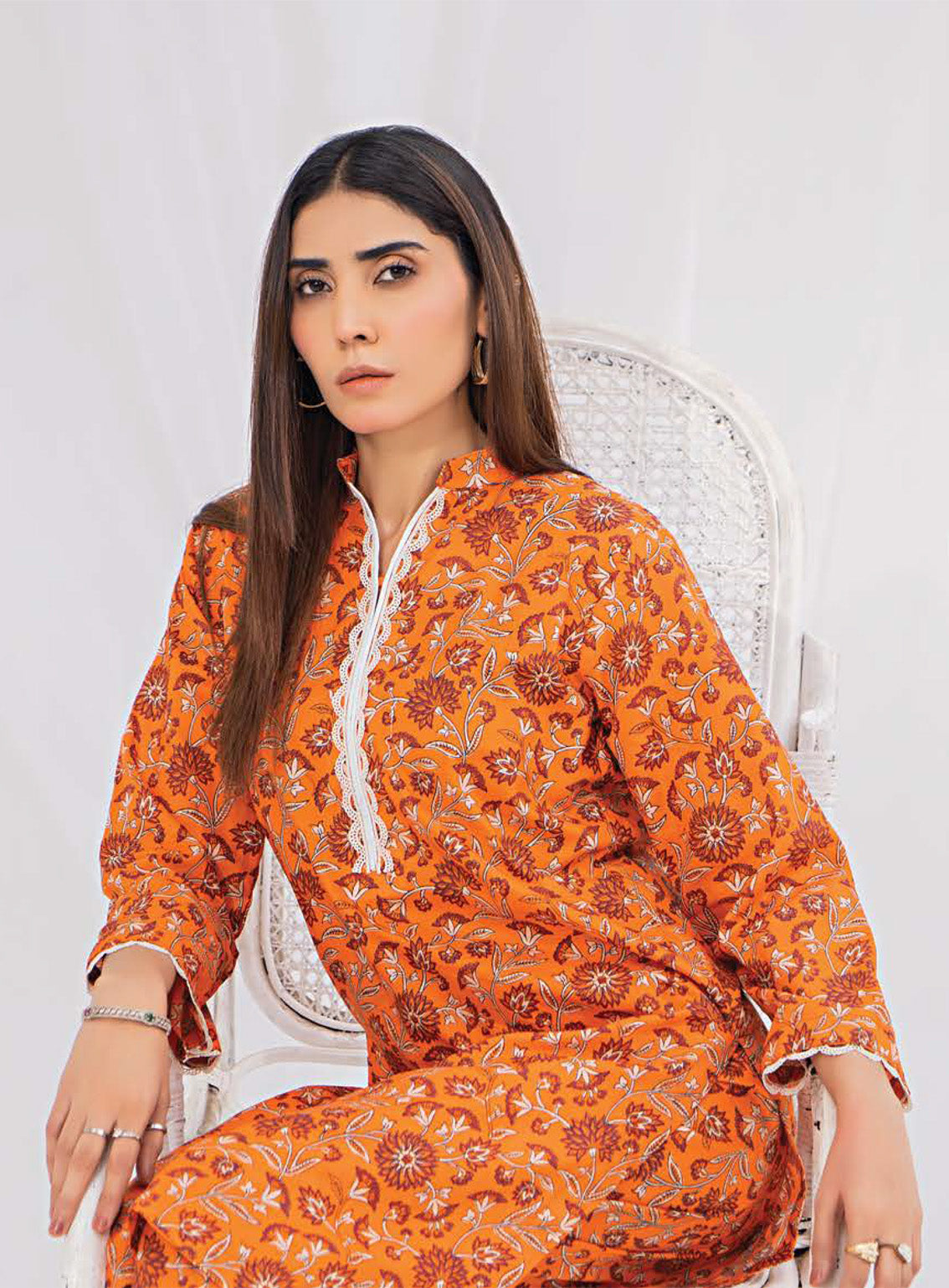 Sana & Samia By Lala Textile Digital Airjet Printed Cambric 2 Piece Unstitched Suit LT24S&S LS-091 TANGERINE Sana & Samia By Lala Textile Digital Airjet Printed Cambric 2 Piece Unstitched Suit LT24S&S LS-091 TANGERINE