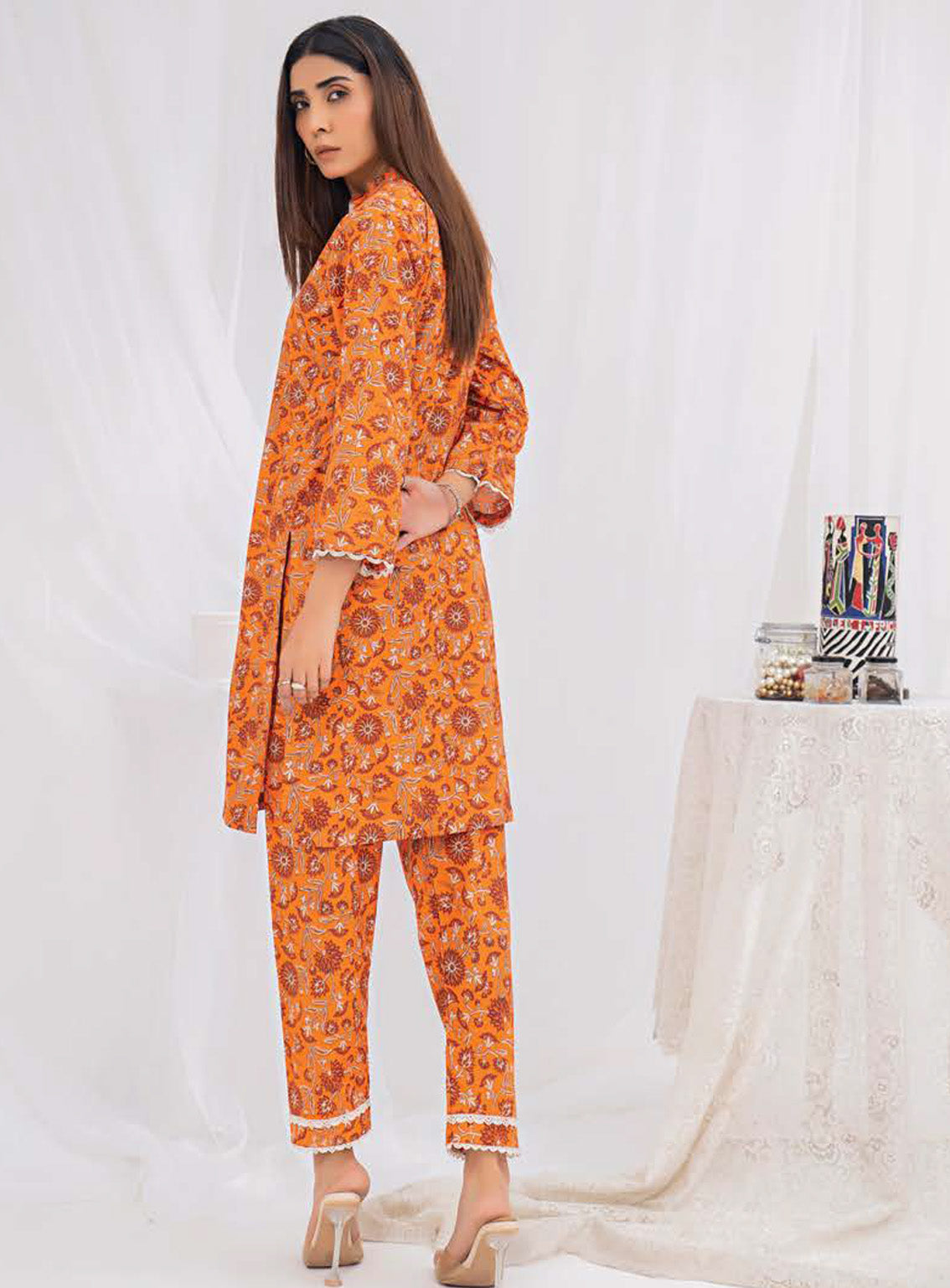 Sana & Samia By Lala Textile Digital Airjet Printed Cambric 2 Piece Unstitched Suit LT24S&S LS-091 TANGERINE Sana & Samia By Lala Textile Digital Airjet Printed Cambric 2 Piece Unstitched Suit LT24S&S LS-091 TANGERINE