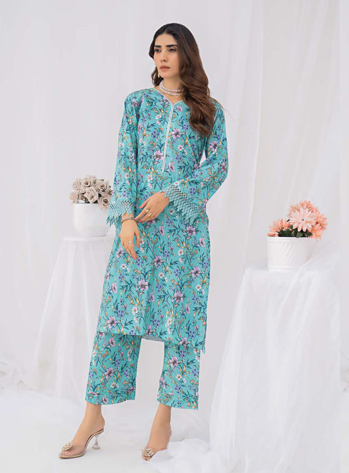 Sana & Samia By Lala Textile Digital Airjet Printed Cambric 2 Piece Unstitched Suit LT24S&S LS-092 EMERALD Sana & Samia By Lala Textile Digital Airjet Printed Cambric 2 Piece Unstitched Suit LT24S&S LS-092 EMERALD