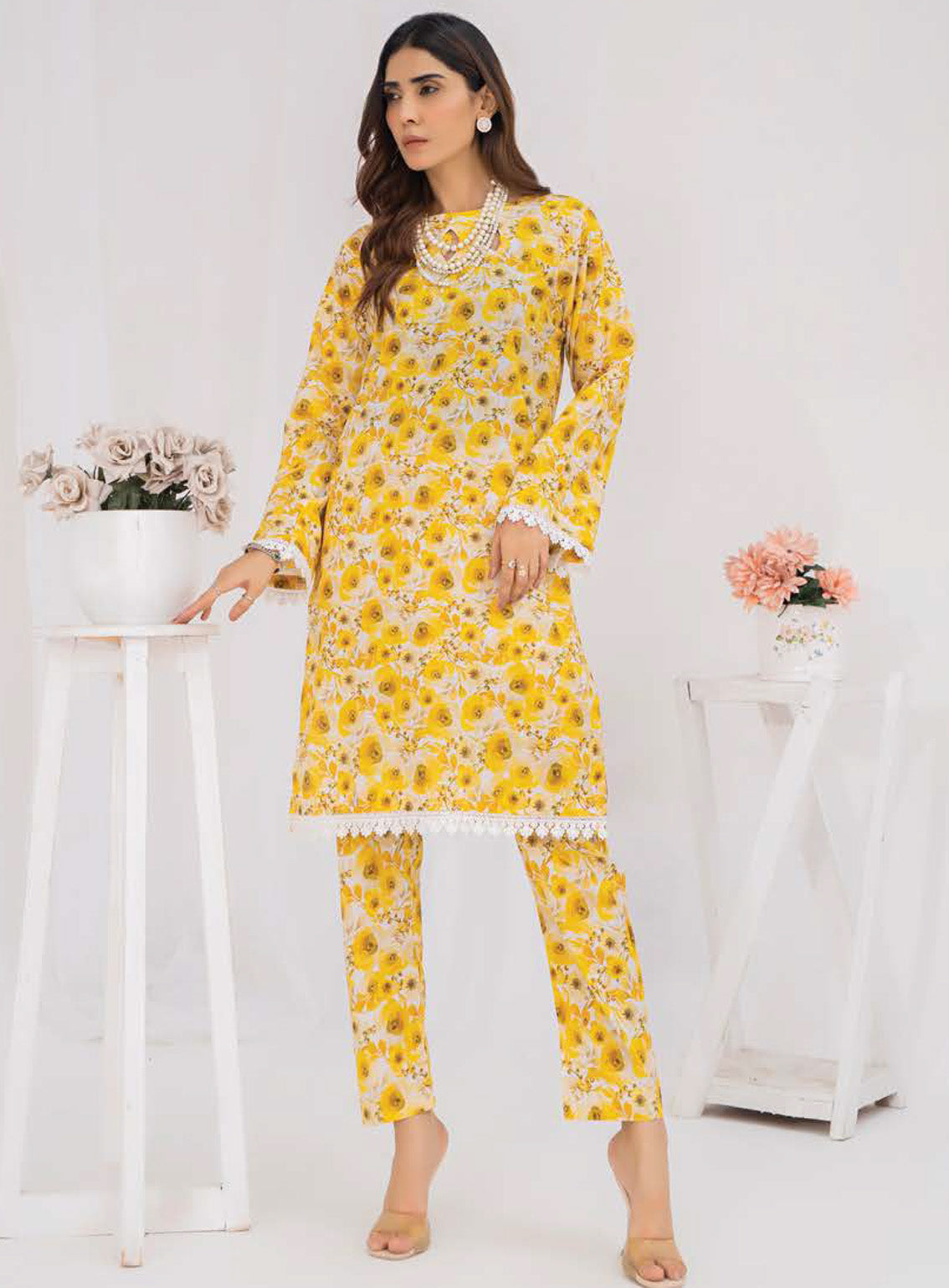 Sana & Samia By Lala Textile Digital Airjet Printed Cambric 2 Piece Unstitched Suit LT24S&S LS-098 DAFFODIL Sana & Samia By Lala Textile Digital Airjet Printed Cambric 2 Piece Unstitched Suit LT24S&S LS-098 DAFFODIL