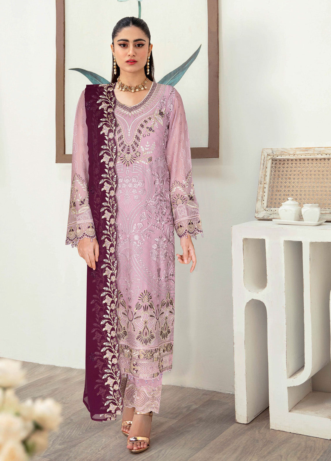 Sangeet By Ramsha Embroidered Chiffon 3 Piece Semi Stitched Suit RM24SV1 B-101 Sangeet By Ramsha Embroidered Chiffon 3 Piece Semi Stitched Suit RM24SV1 B-101