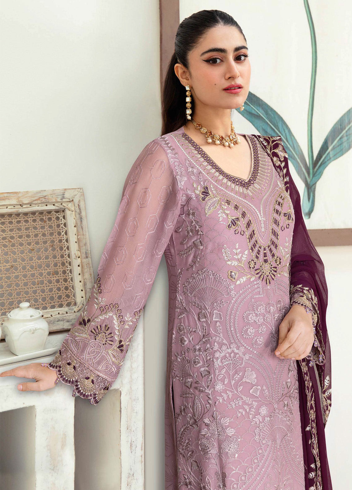 Sangeet By Ramsha Embroidered Chiffon 3 Piece Semi Stitched Suit RM24SV1 B-101 Sangeet By Ramsha Embroidered Chiffon 3 Piece Semi Stitched Suit RM24SV1 B-101