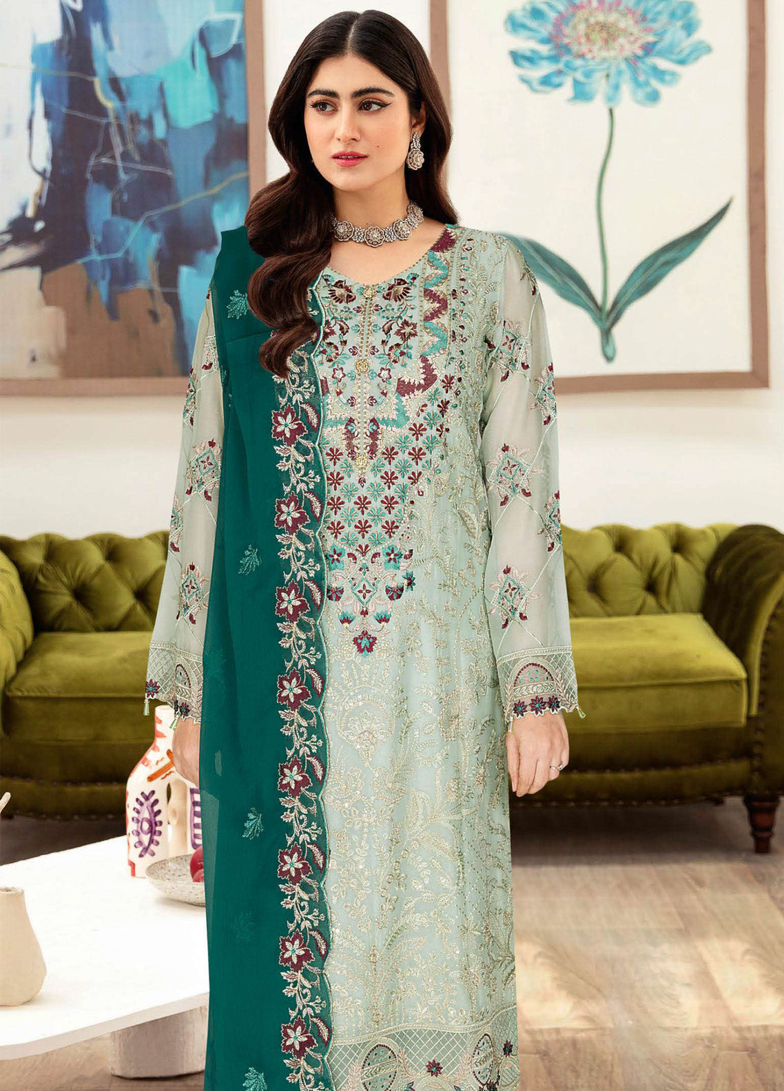 Sangeet By Ramsha Embroidered Chiffon 3 Piece Semi Stitched Suit RM24SV1 B-102 Sangeet By Ramsha Embroidered Chiffon 3 Piece Semi Stitched Suit RM24SV1 B-102