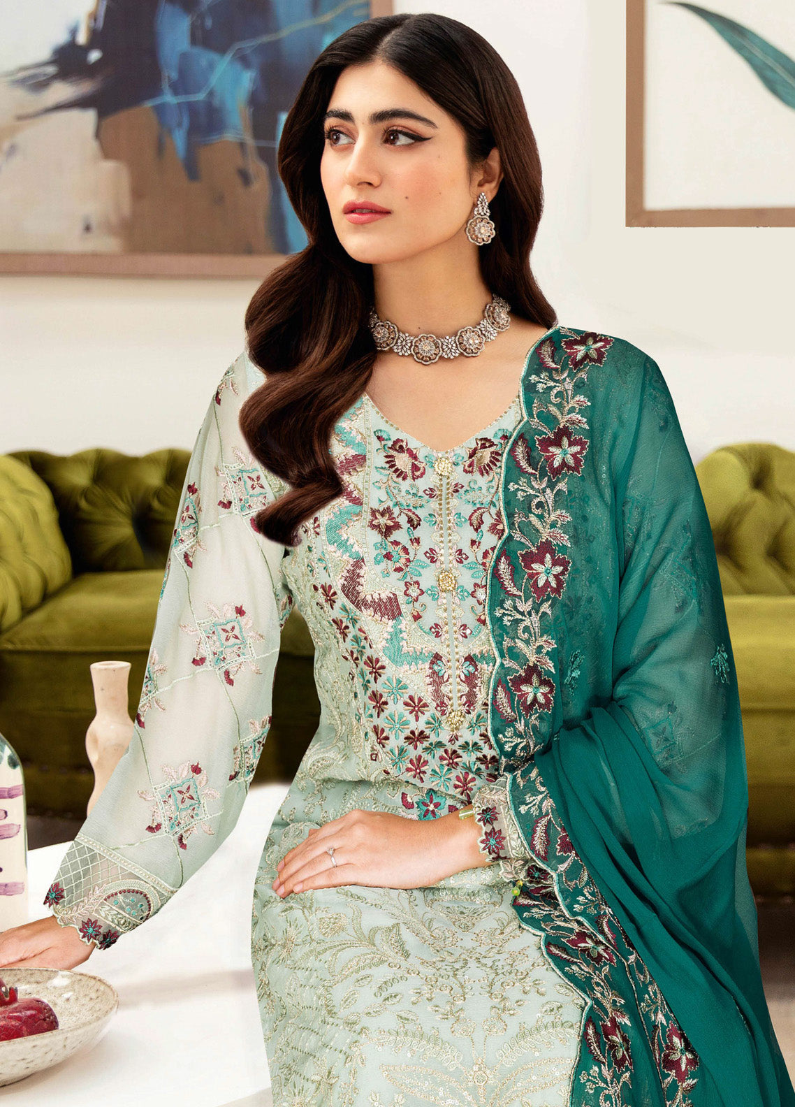 Sangeet By Ramsha Embroidered Chiffon 3 Piece Semi Stitched Suit RM24SV1 B-102 Sangeet By Ramsha Embroidered Chiffon 3 Piece Semi Stitched Suit RM24SV1 B-102
