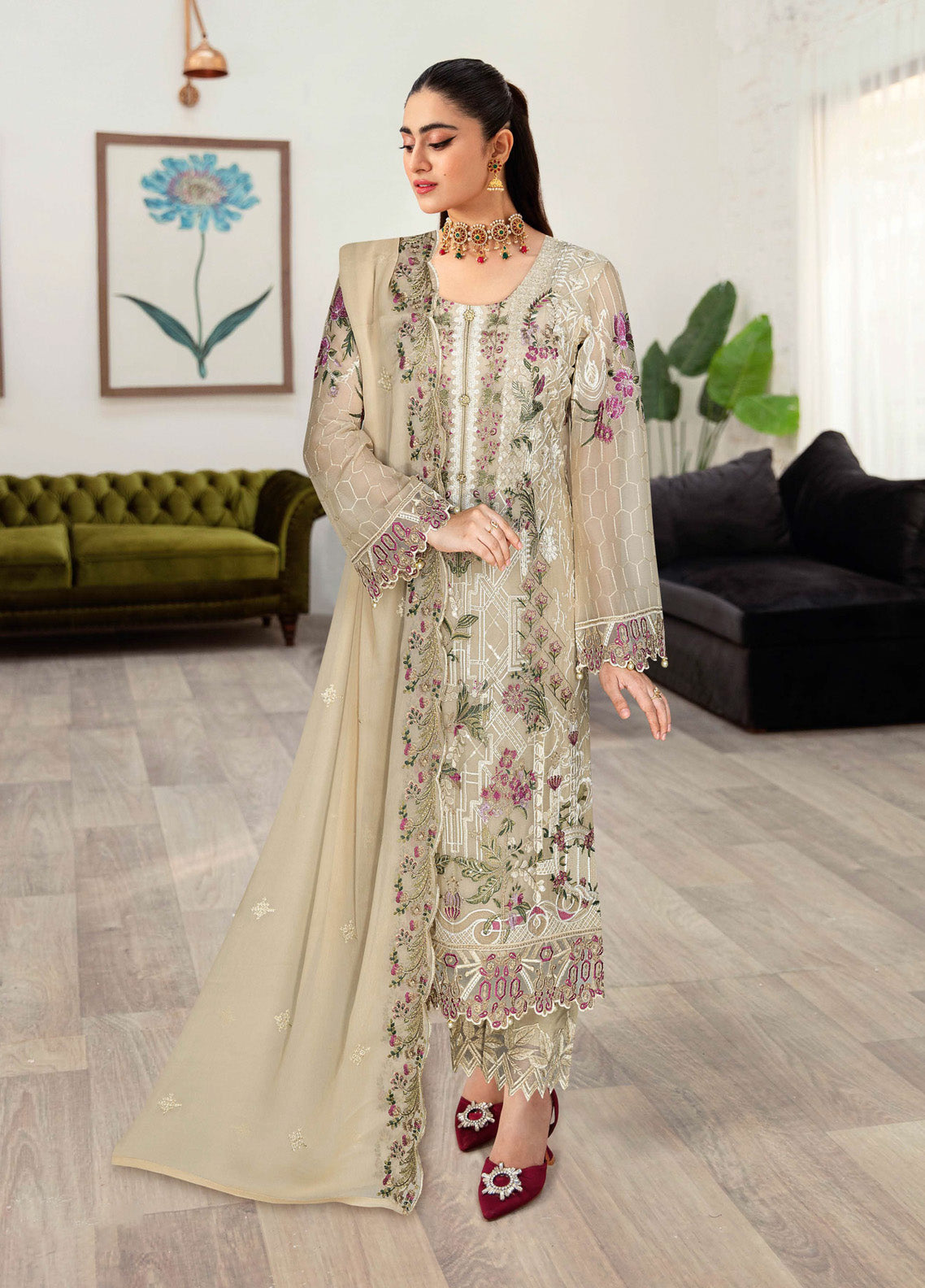 Sangeet By Ramsha Embroidered Chiffon 3 Piece Semi Stitched Suit RM24SV1 B-104 Sangeet By Ramsha Embroidered Chiffon 3 Piece Semi Stitched Suit RM24SV1 B-104