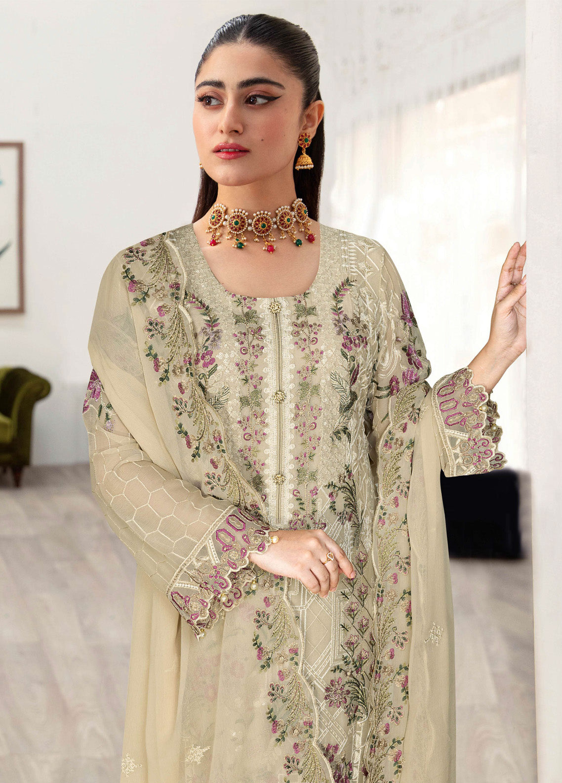 Sangeet By Ramsha Embroidered Chiffon 3 Piece Semi Stitched Suit RM24SV1 B-104 Sangeet By Ramsha Embroidered Chiffon 3 Piece Semi Stitched Suit RM24SV1 B-104